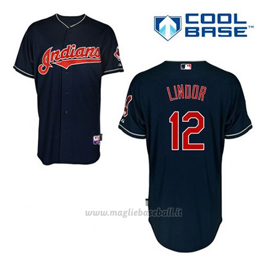 Maglia Baseball Uomo Cleveland Indians Francisco Lindor 12 Blu Alterner Cool Base